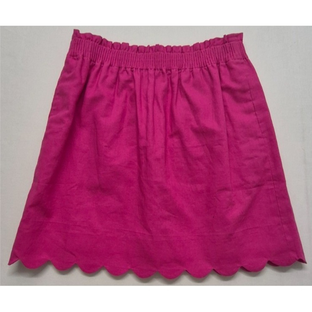 NWT J Crew Pink Scalloped Sidewalk Skirt sz 4 Linen/Cotton blend elastic waist